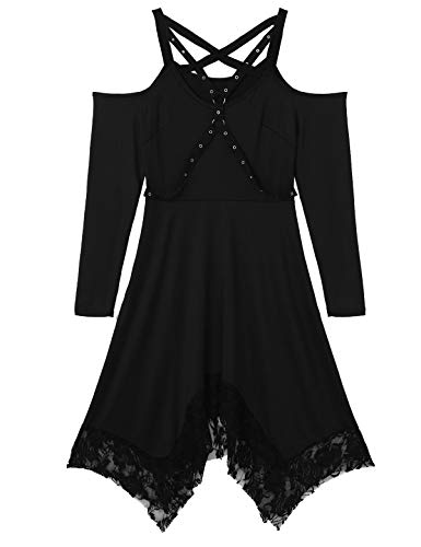 Aislor Womens Gothic Dress Steampunk Off Shoulder Long Sleeves High-Low Hem Lace Dresses Black XL steampunk buy now online Aislor Womens Gothic Dress Steampunk Off Shoulder Long Sleeves High-Low Hem Lace Dresses Black XL steampunk buy now online