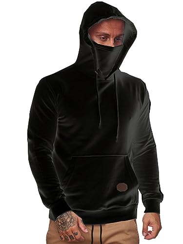 Men’s Fishing Fleece Hoodies with Mask Neck Gaiter Water Resistant Sweaters Performance Hunting Loose Fit Sweatshirt2