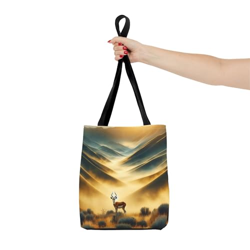 Premium Tote Bag with Reinforced Stitching - Antelope Among Cobalt Hills and Yellow Fog4