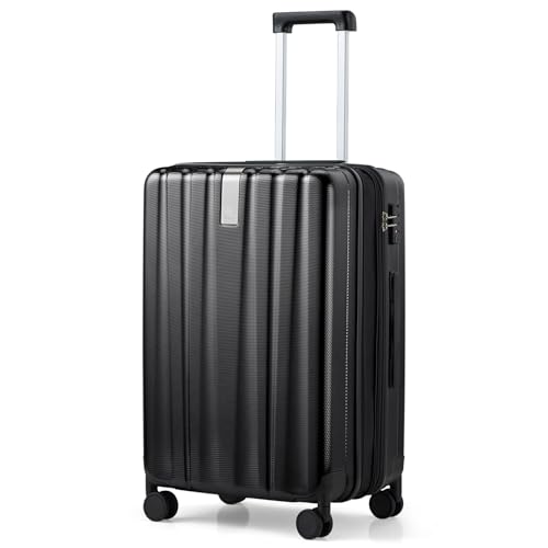 Image of Hanke 24 Inch Expandable Checked Luggage Lightweight PC Hard Shell luggage Suitcases with Wheels Travel Luggage Rolling Large Suitcase Travel Luggage Bag for Go To University.(Jet Black)