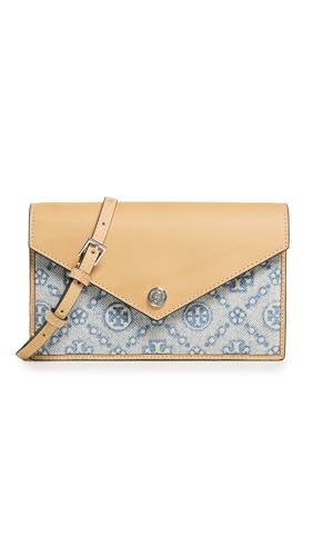 Tory Burch Womens T Monogram Denim Envelope Chain Wallet Powder Blue One Size