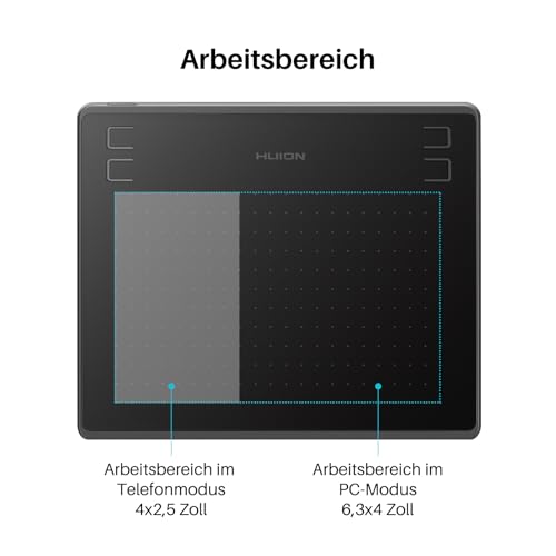 HUION HS64 Grafiktablett, 4 Express-Tasten, 8192 Druckempfindlicher Stift, 6,3 x 4 Zoll...
