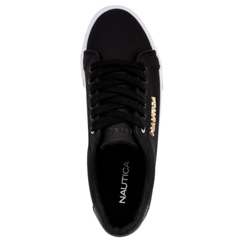 Image of Nautica Women's Fashion Sneaker, Classic Low-Top Lace-Up Casual Shoe with Metal Side Logo and Soft Cushioned Comfort for Everyday Wear