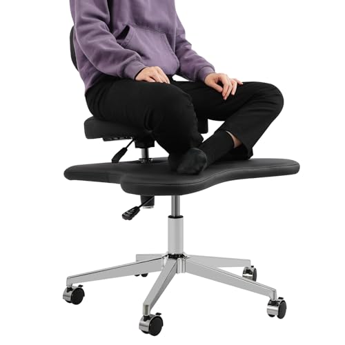 Kazafa Silla de oficina sacra, ajustable, con rotación de 360 ° y 5 ruedas con frenos, silla ergonómica para yoga, oficina y meditación, capacidad de carga de 130 kg, PU (negro)