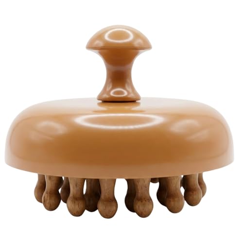 Image of Scalp Massager Brush with Wooden Nodes - Head Massage Tool for Hair Growth, Dandruff Relief, Stress Relaxation & Blood Circulation | Manual Portable Head Massager for Men & Women (Brown-Round)