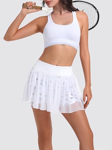 Image of Ibeauti Womens Mini Flowy Skort High Waisted Pleated Tennis Golf Skirts Mesh Ruffler Athletic Skirt with Shorts Pockets