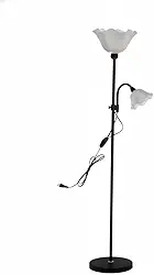 Luminária de Chão com Abajur Duplo Articulado para Leitura – Base Metálica Estável, Soquete E27 Bivolt – Ideal para Quarto, Sala e Escritório - Altura 1,75 m- Luminária de chão com Base (Preto)