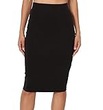 PrettyFashion Mujeres Falda Midi Lápiz Cintura Alta Elasticidad Bodycon Tubo Falda Oficina (Negro, X-L)