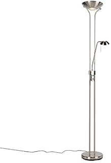 Qazqa - Steel I Nickel Matt I Satin Floor lamp with Reading lamp incl. LED and dimmer - Diva 2- - Modern | Light - Steel Floor lamp - Suitable for Living Room I Bedroom I