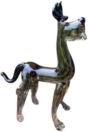 Gray Glass Dog Figurine Hand-Blown Murano-Style Miniature Collectible Puppy Ornament for Shelf or Desk Gift for Dog Lovers & Home Décor