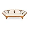 Christopher Knight Home Gary Patio Convertible Couch, Wooden Outdoor Daybed, 3-Seater Acacia Wood Patio Furniture Lounge Sofa for Backyard/Poolside/Garden, Back Pillow+Removable Cushion, Teak+ Beige #5