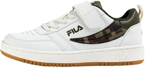 FILA Boys' Rega Nf PRT Velcro Kids Trainers, White Olive Night, 12 US