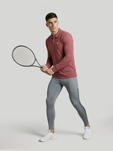 Image of TECHNOSPORT Men's Solid Full Sleeve Polo T-Shirt MATPIQ Quick Dry Slim Fit Sports Tee for Travel Casual Smart Wear UPF50+ Anti Odour