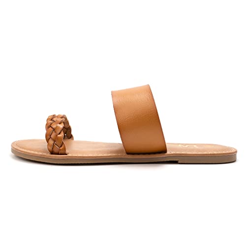 Lm Women's Braided Slide Sandals Open Toe Two Strap Slip On Flat Sandals Casual Summer Shoes (9, Brown) #TOP1