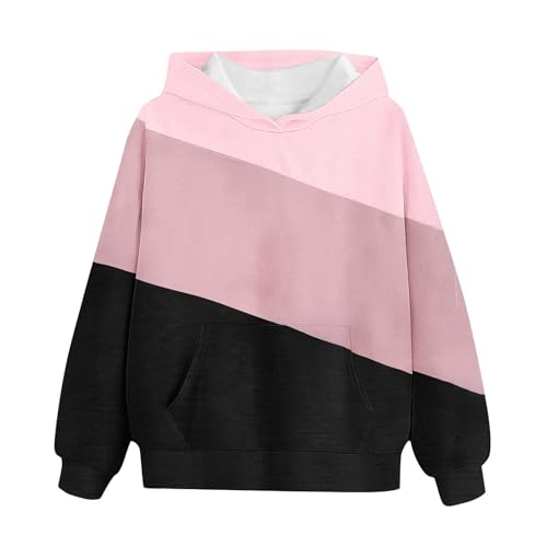 Girls Casual Hoodies Color Block Loose Cute Pullover Tops Fall Winter Warm Hooded Sweatshirt for 3-14 Years2