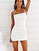 HOCILLE Women's Sexy Halter Bodycon Backless Ruched Spaghetti Strap Mini Club Party Dresses, Small, White