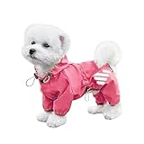 Chubasquero para perros, 1 unidad, chaqueta de lluvia impermeable con capucha para perros con agujeros para las patas y el arnés, abrigo impermeable ajustable para mascotas para perros pequeños (Rojo