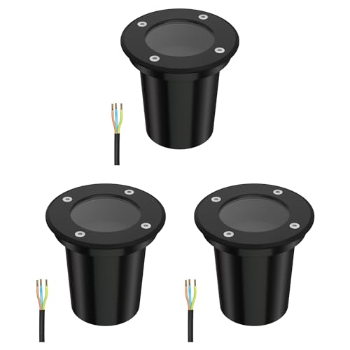 ledscom.de 3 pièces luminaire encastré de sol BOLI pour l'extérieur, IP67, noir, rond, 108mm Ø, 1x GU10 max. 15W