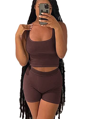 AYWA Casual Workout Sets Two Piece Outfits for Women Ribbed Crop Tank Top High Waist Leggings Active Wear