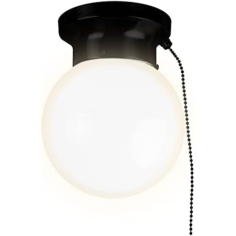 Ultralux 6" Utility LED Glass Flush Mount with Pull Chain - Globe Light Fixture - 500 Lumens 3000K Light Fixture for Closet, Pantry, Shed, Laundry Room - ETL-Certified (Matte Black, 1-Pack) Cover