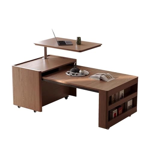 Mesa De Centro Extensible, Mesa De Centro Elevable Plegable para Sala De Estar, Mesa Auxiliar Moderna con Tablero Elevable De Madera, Cajón,Estante De Almacenamiento Y Ruedas, para Espacios Pequeños