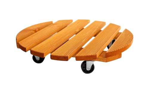 RADO WOOD Wooden Plant Trolley - Pot Caddy - Round 45 cm - Grooved Surface - Indoor/Outdoor Vinatge Style - PREMIUM - Light Brown
