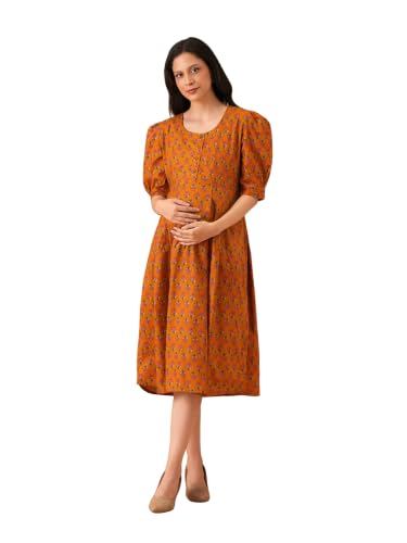 Image of The Mom Store Maternity and Nursing Dress | Pre and Post Pregnancy Dress for Womens | Zipper /Button Opening | Causal Wear | Trendy Stylish Causal Dresses for New Moms