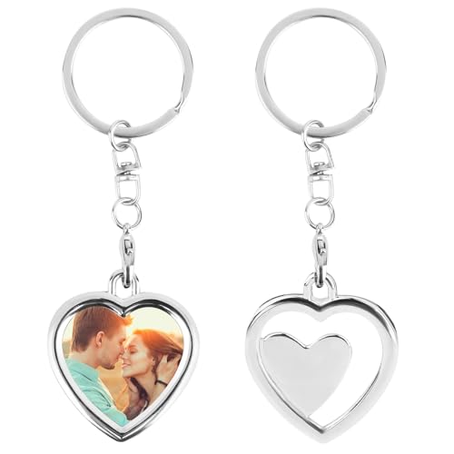 RISVOWO 2 pcs Foto Schlüsselanhänger Herz Schlüsselanhänger, Schlüsselbund für Paare DIY, Autoschlüssel Anhänger, Stainless Steel Keyring, Geschenke für Freund Freundin Mama Papa