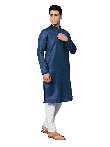Image of Manthan Mens Full Sleeves Striped Blended Cotton Kurta