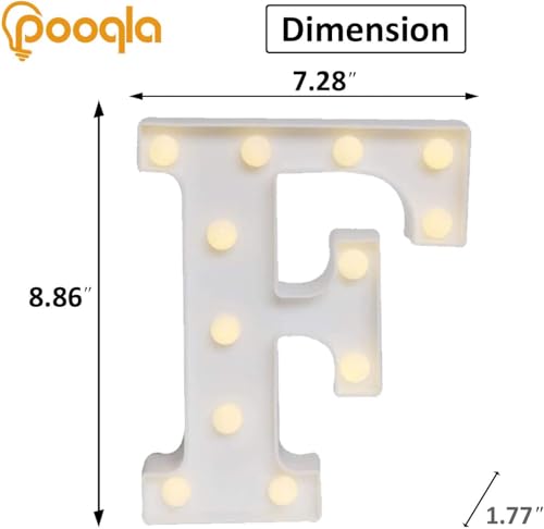 Image of Pooqla LED Light Up Letters, Warm White and Colorful Lighted Marquee Letters with Remote, Lighted Letter for Party Birthday Decorations, Gift for Girls Boys Night Light, Wedding Home Decor, Letter F