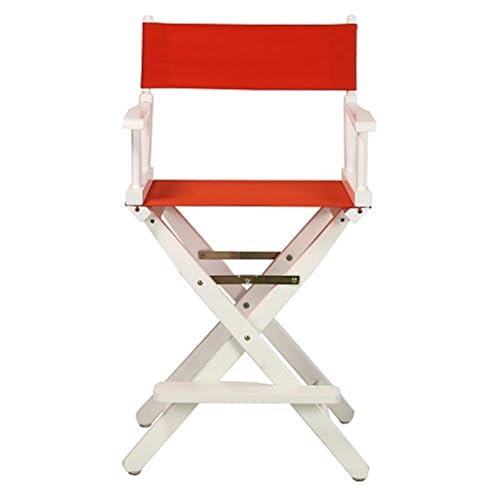 HomeStock Coastal Charm 24-Inch Director s Chair with White Frame and Orange Canvas - Bright and Bold Foldable Solid Wood Chair with Armrests for Indoor and Event Use