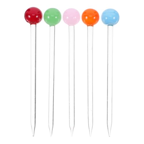 Cabilock 5pcs Cocktail Picks Glass Cocktail Garnish Toothpicks Cocktail Swizzle Stirrer Sticks Fancy Skewers Picks Reusable for Appetizers Olives Brandied Cherries