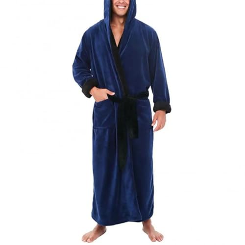 Dbdkejj Men's Bathrobe with Pocket Pajamas Soft Colorblock Long Plush Bathrobe Pajamas4