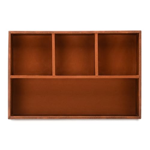 Image of Desk Organizer Tray Faux Leather 4 Compartment for Multi-Functional, Office, Study Table, Cosmetic Organizer in Tan Brown