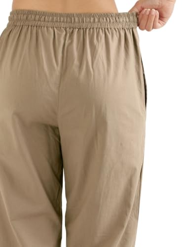 Image of SAADAA Cotton Straight Pants for Women | Breathable Everyday Wear Trousers | Drawstring, Deep Pockets & Elastic Waistband | Casual & Comfortable Fit