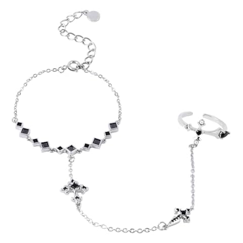Silver Cross Ring Bracelet for Women Cool Hand Chain Bracelet Finger Chain Bracelet with Black Crystal Rhinestone Slave Link Bracelet Cross Charm Adjustable Religion Party Trendy Jewelry Gift for Cover