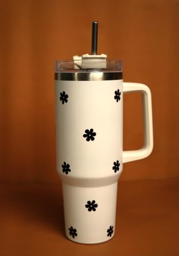 Image of 1200ML Stainless Steel Tumbler Hot and Cold with Handle and Lid and 2 Straws, Double Insulated Cup Leak Proof Mug Cupholder for Gym, Travelling (Off White)