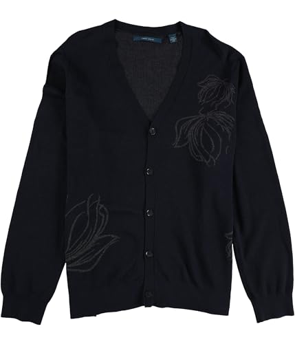 Perry Ellis Mens Floral Print Cardigan Sweater Dark Sapphire Blue 2XL