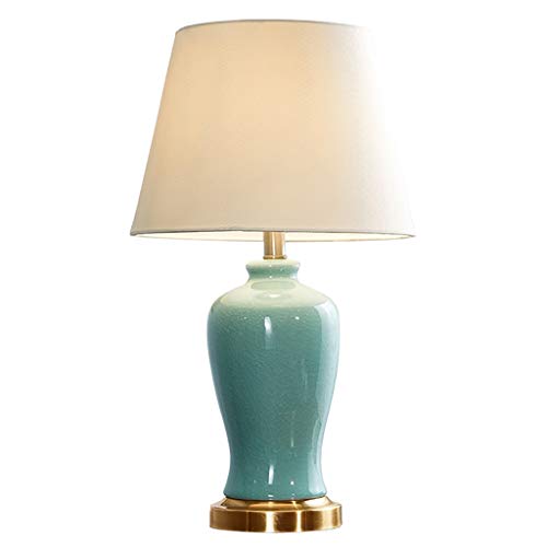 La Vie Moderne Chambre À Coucher Lampe Décorative Lampe De Table De Lecture De Chevet, Glace Glaçure Verte Créatif Fissure Corps De Lampe en Céramique Et Lin Conception Lampshade (Color : High 60CM)