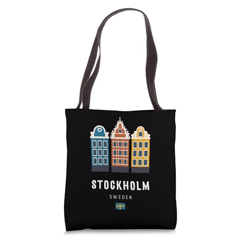Bolso tote de estilo escandinavo con edificios coloridos del casco antiguo de Estocolmo, Suecia miniatura 1