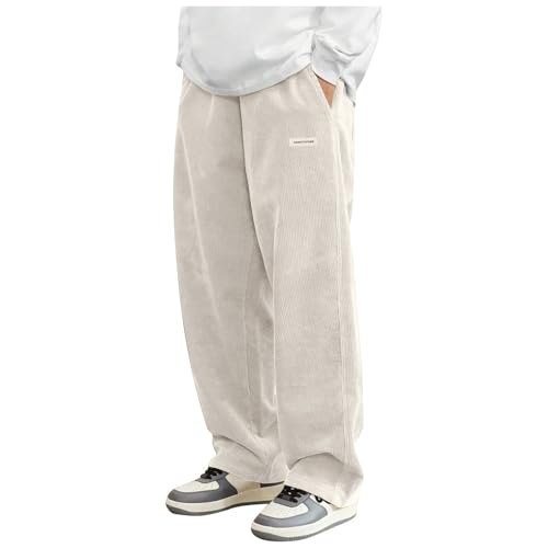 Corduroy Pants Men Baggy Casual Drawstring Elastic Waist Wide Leg Pants Fall Vintage Lounge Sweatpants with Pockets - Main Image