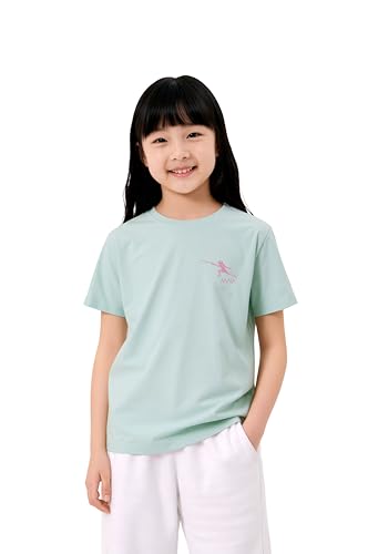 Image of KlothoMAIA Girls' Fencing Embroidered T-Shirt - Green Tee with Pink Little Fencer Stitching