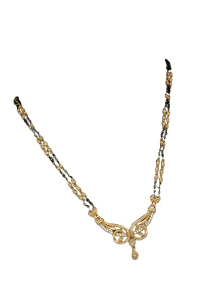 Stylish Gold-Plated Mangalsutra for Women – Double Black Bead Chain with CZ Stone Pendant (D-84)-image-31