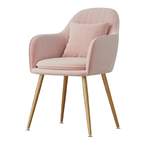 Mearrineser ダイニングチェア アームチェア コスメチェア 化粧椅子 カジュアル パソコン オフィスチェア 背もたれ 椅子 ホームベッドルーム デスク メイクスツール ダイニングチェア (黄金脚、枕付き,ピンク)