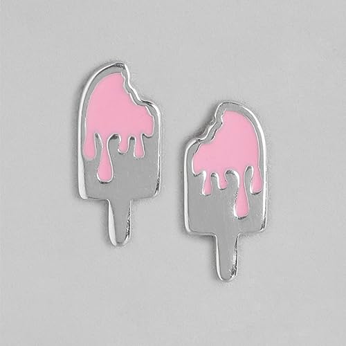 Women's 925 Sterling Silver Ice Cream Pink Rhodium Plated Stud Earrings