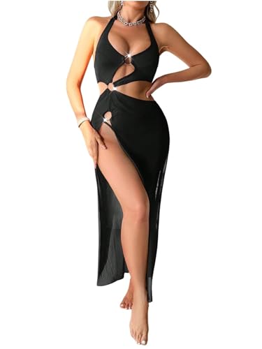 Nuisette femme en tulle uni transparent avec dos nu et décolleté tour de cou