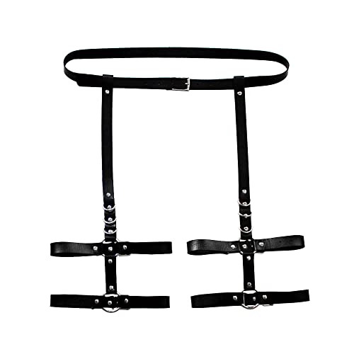 FDEETY Punk Leder Körperkette Schwarz Sexy Einstellbare Taillenkette Bein Strumpfband Gürtel Schenkel Kette Strand Rave Party Nachtclub Körperzubehör Schmuck für Frauen und Mädchen (#3) Cover