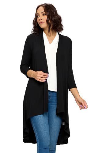 Women's 3/4 Sleeve Soft Open Front Casual Flowy Long Viscose Made from Bamboo Cardigan