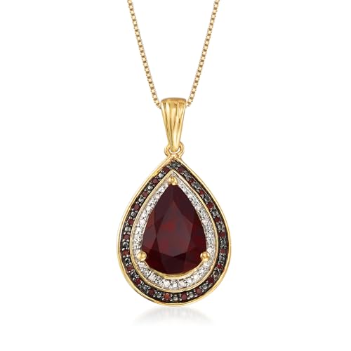 Ross-Simons 4.10 Carat Garnet and .20 ct. t.w. Red and White Diamond Pendant Necklace in 18kt Gold Over Sterling. 18 inches