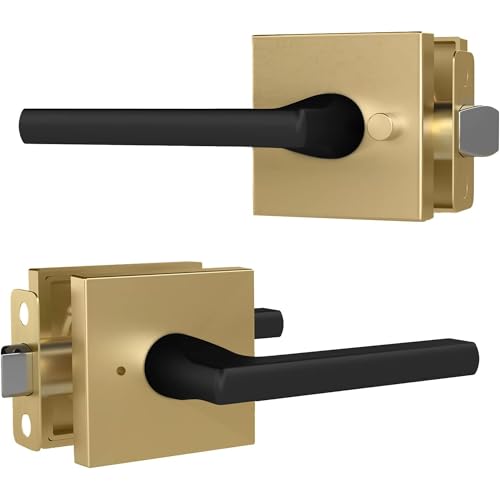 Image of Mega Handles Prime Privacy Lever Door Handle for Hallway, Closet and Bathroom, Keyless Door Levers, Fits All Standard Door Sizes, Covered Screws Included - Satin Brass /Matte Black (1 Pack), 5 inch